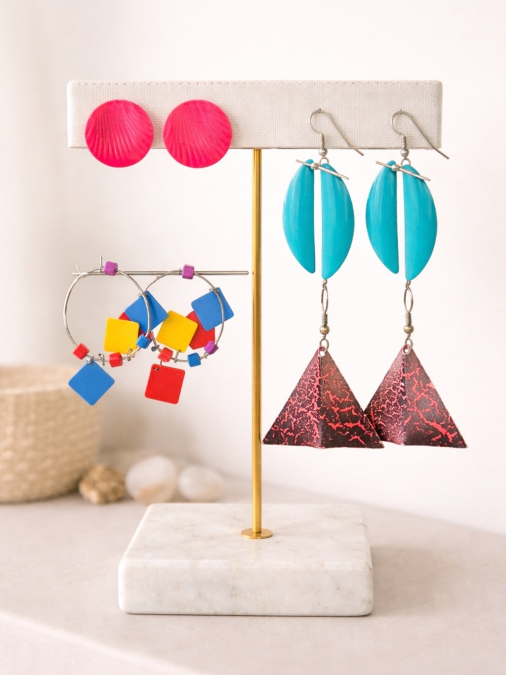 Vinatage 80s- 90s Colorful Geometric Earrings Set x 4 sets